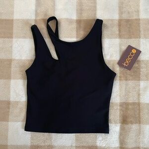 NWT BECCA Black Workout Tank Top with cutout XS size